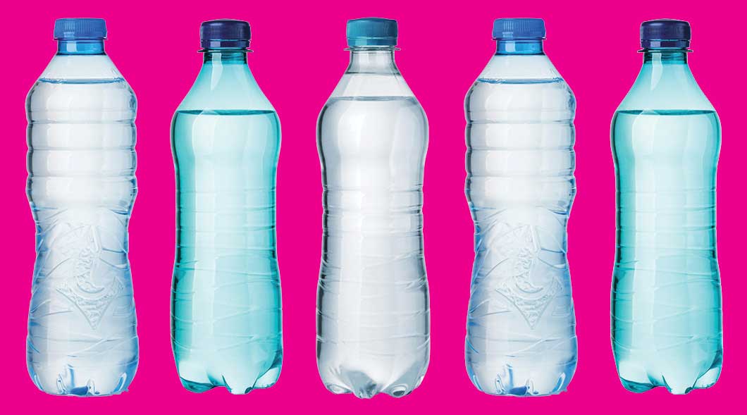 Image of five plastic water bottles