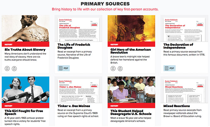 junior scholastic primary sources text set